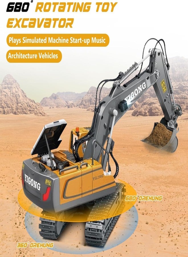 RABJET Remote Control Excavator Toy 11 Channel RC Excavator Truck Toys 1/20 Scale 2.4Ghz Construction Vehicles with Metal Shovel 680° Rotation Lights and Sounds for Kids - Multicolor - Image 4